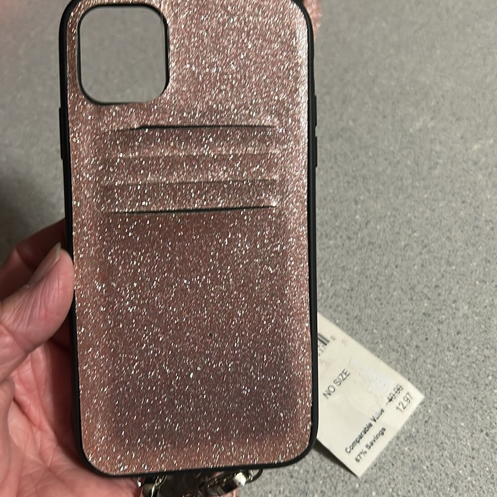 Nordstrom’s- Glittery Pink Phone Case w/4 Card slots & strap, fits IPhone 14